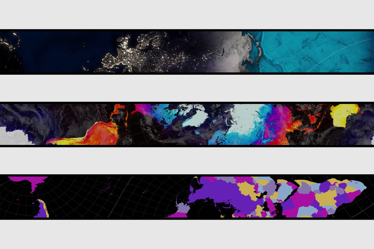 Marc Sinan displayed over multiple LED panels as he is playig his guitar